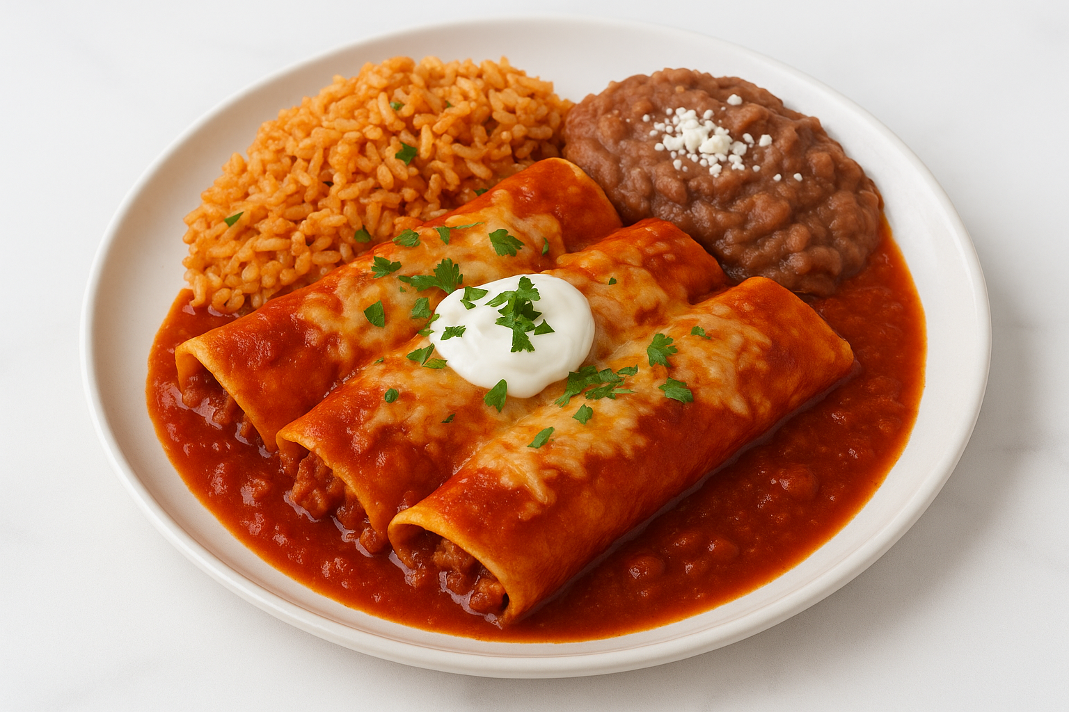 Traditional Mexican enchiladas at El Padrino Restaurant in Calgary, AB